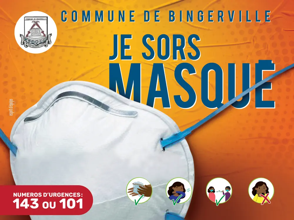 Affiche de sensibilisation COVID-19 Je sors masqué pour la commune de Bingerville