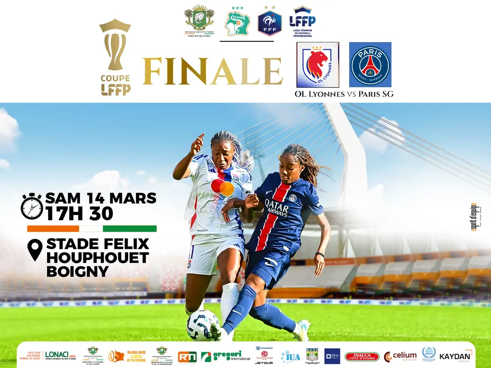 Affiche 4x3 finale de la Coupe LFFP de football féminin au stade Félix Houphouët-Boigny